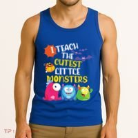 I Teach The Cutest Little Monsters Halloween Costume Teacher Tank Top thumb 3