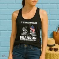 It's Time To Take Brandon To The Train Station Bigfoot USA Flag Women's Tank Top thumb 2