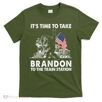 It's Time To Take Brandon To The Train Station Bigfoot USA Flag T-Shirt thumb 0