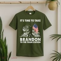 It's Time To Take Brandon To The Train Station Bigfoot USA Flag T-Shirt thumb 2