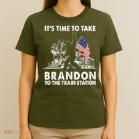 It's Time To Take Brandon To The Train Station Bigfoot USA Flag T-Shirt thumb 4
