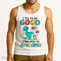 I Try To Be Good But I Take After My Grandma Cute Dinosaur Tank Top thumb 3