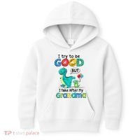I Try To Be Good But I Take After My Grandma Cute Dinosaur Kids Hoodie thumb 0