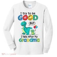 I Try To Be Good But I Take After My Grandma Cute Dinosaur Kids Long Sleeve Shirt thumb 0