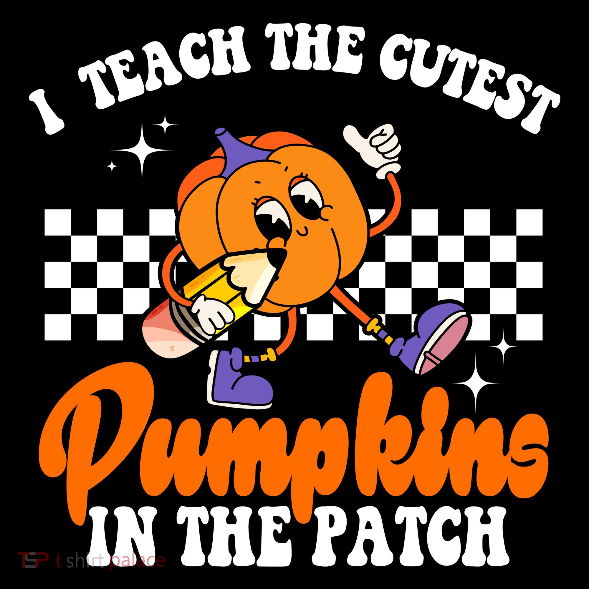 I Teach The Cutest Pumpkins Retro Teacher Halloween Stripe Pom Pom Beanie