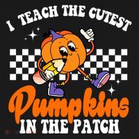 I Teach The Cutest Pumpkins Retro Teacher Halloween Tote Bag thumb 4