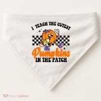I Teach The Cutest Pumpkins Retro Teacher Halloween USA-Made Doggie Bandana thumb 0