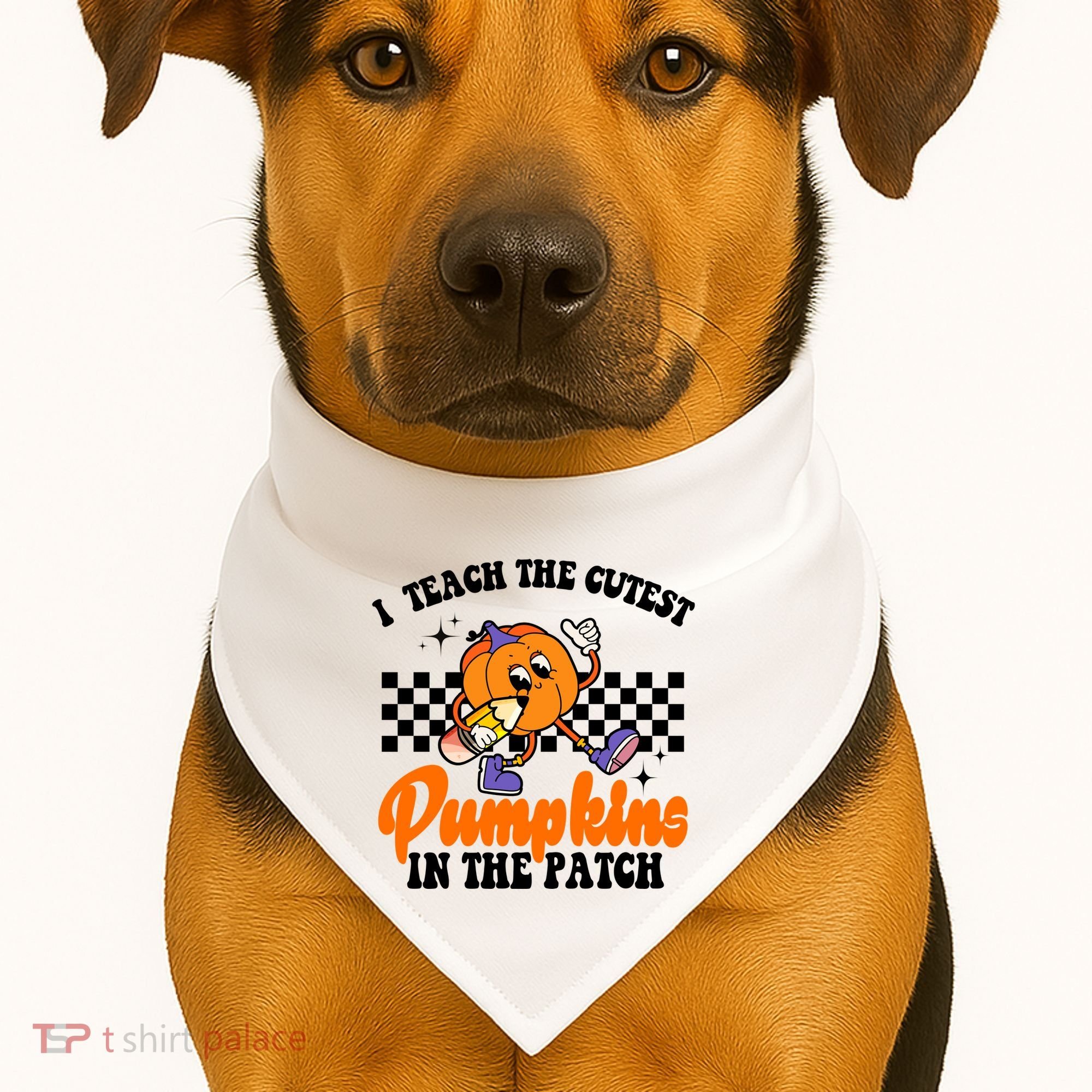 I Teach The Cutest Pumpkins Retro Teacher Halloween USA-Made Doggie Bandana