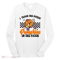 I Teach The Cutest Pumpkins Retro Teacher Halloween Long Sleeve Shirt thumb 0