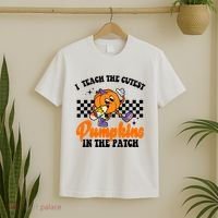 I Teach The Cutest Pumpkins Retro Teacher Halloween T-Shirt thumb 2