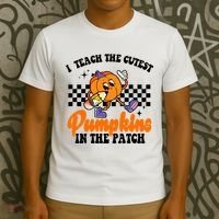 I Teach The Cutest Pumpkins Retro Teacher Halloween T-Shirt thumb 3