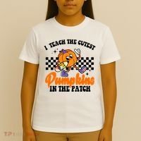 I Teach The Cutest Pumpkins Retro Teacher Halloween T-Shirt thumb 4