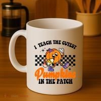 I Teach The Cutest Pumpkins Retro Teacher Halloween Coffee Mug thumb 4