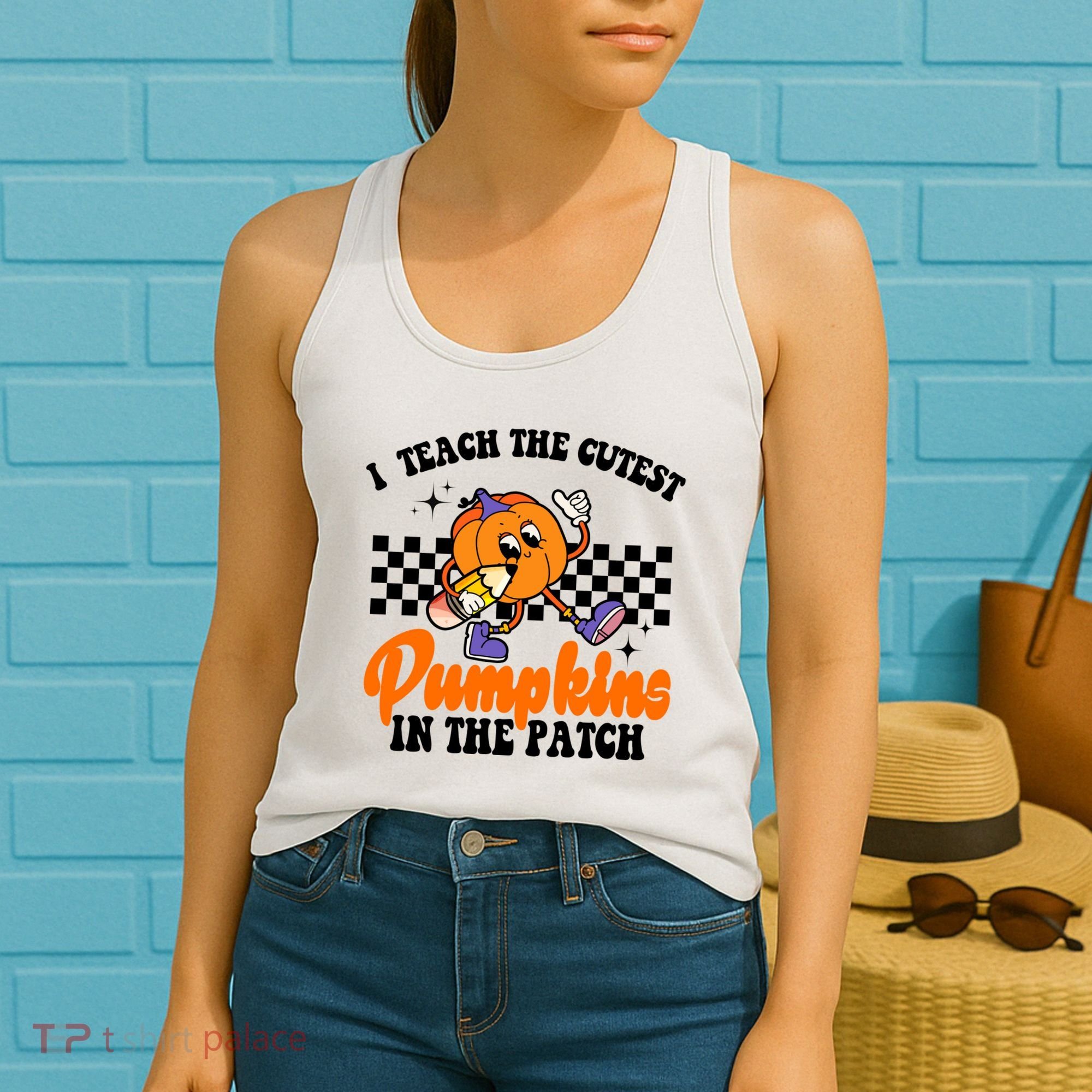 I Teach The Cutest Pumpkins Retro Teacher Halloween Women's Tank Top