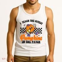 I Teach The Cutest Pumpkins Retro Teacher Halloween Tank Top thumb 3
