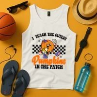 I Teach The Cutest Pumpkins Retro Teacher Halloween Tank Top thumb 4