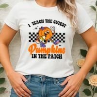 I Teach The Cutest Pumpkins Retro Teacher Halloween Women's T-Shirt thumb 2