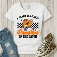 I Teach The Cutest Pumpkins Retro Teacher Halloween Women's T-Shirt thumb 3