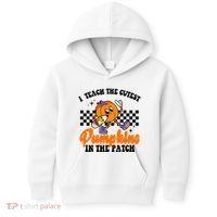 I Teach The Cutest Pumpkins Retro Teacher Halloween Kids Hoodie thumb 0