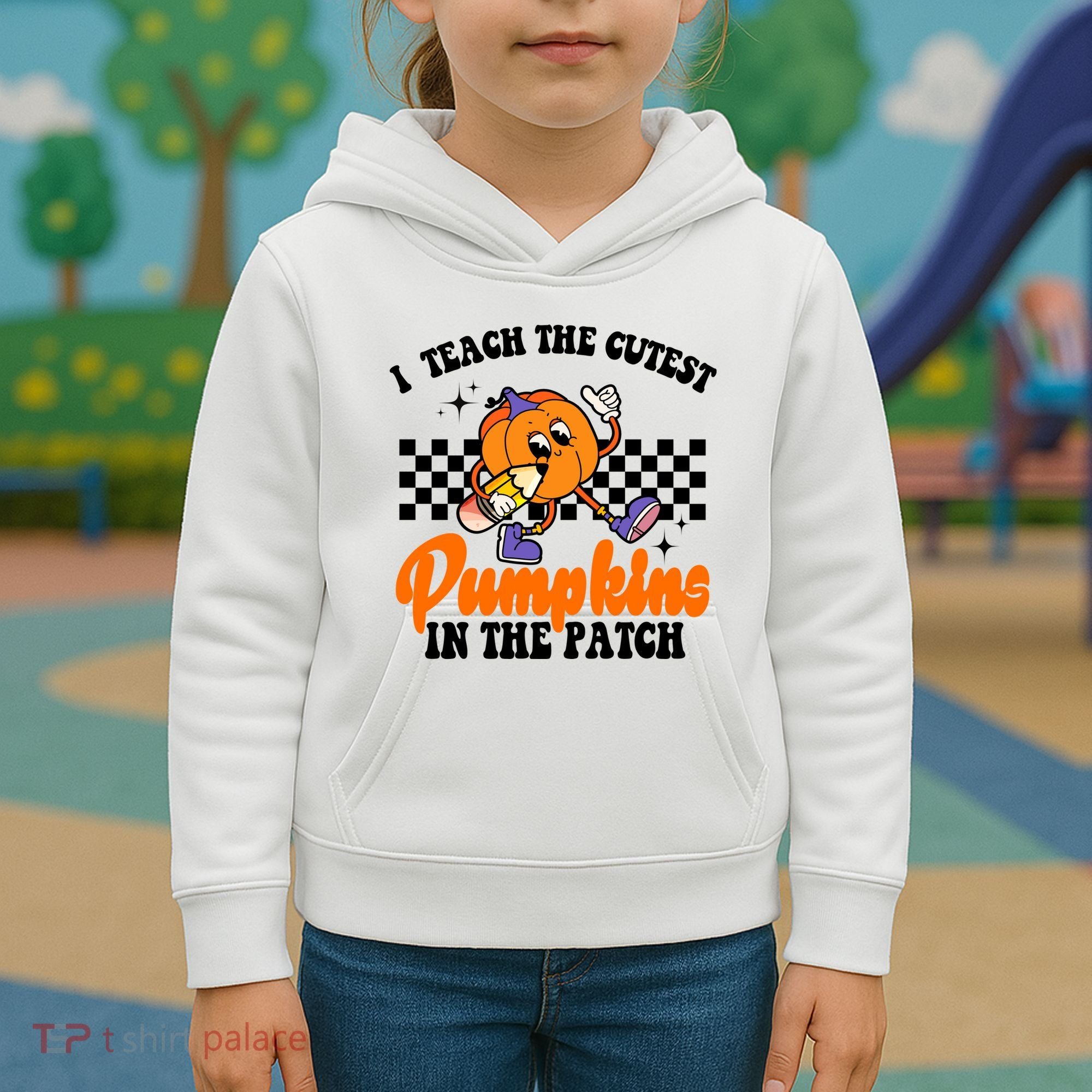 I Teach The Cutest Pumpkins Retro Teacher Halloween Kids Hoodie