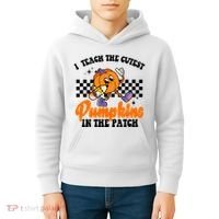 I Teach The Cutest Pumpkins Retro Teacher Halloween Kids Hoodie thumb 4