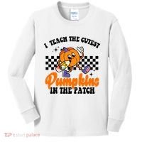I Teach The Cutest Pumpkins Retro Teacher Halloween Kids Long Sleeve Shirt thumb 0