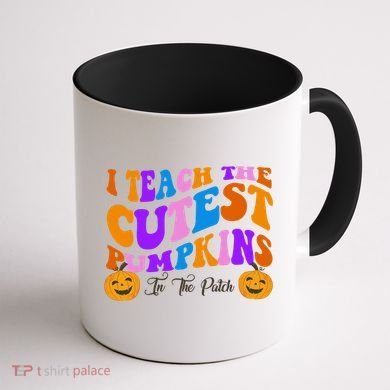 I Teach The Cutest Pumpkins In The Patch Halloween Teacher Coffee Mug back