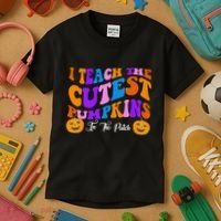 I Teach The Cutest Pumpkins In The Patch Halloween Teacher Kids T-Shirt thumb 3
