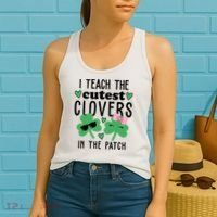 I Teach The Cutest Clovers In The Patch St Patrick's Day Teacher Women's Tank Top thumb 2