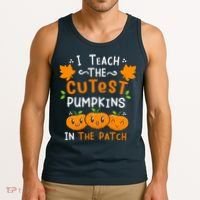 I Teach The Cutest Pumpkins In The Patch Halloween Quote Tank Top thumb 3
