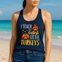 I Teach The Cutest Little Turkeys School Thankful Women's Tank Top thumb 2