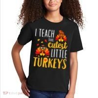 I Teach The Cutest Little Turkeys School Thankful Kids T-Shirt thumb 2