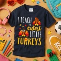 I Teach The Cutest Little Turkeys School Thankful Kids T-Shirt thumb 3