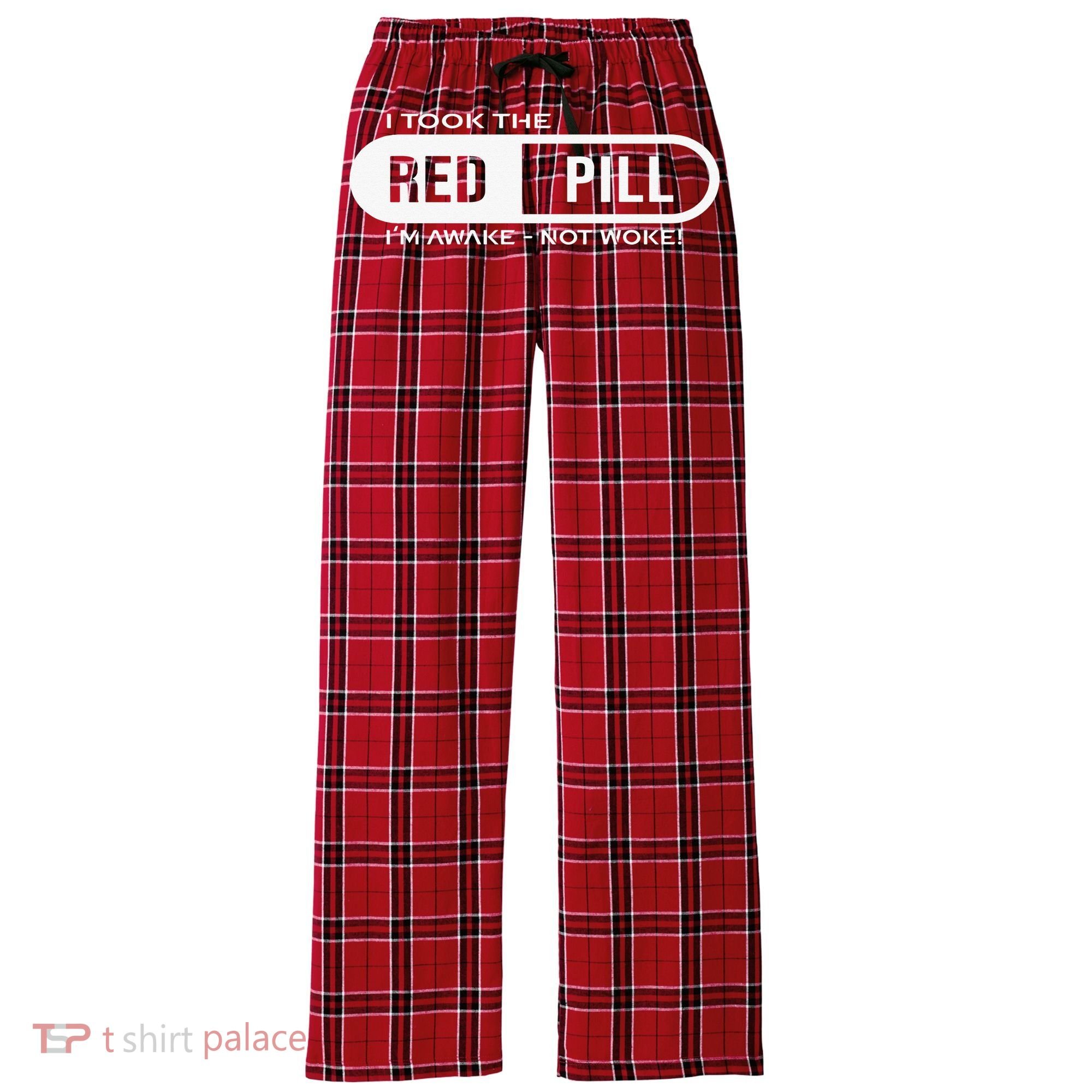 I Took The Red Pill I'm Awake Not Woke Pullover Hoodie Women's Flannel Plaid Pajama Pants