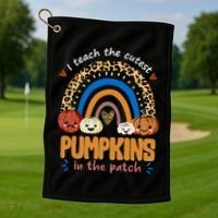 I Teach The Cutest Pumpkins In The Patch Leopard Golf Towel thumb 1