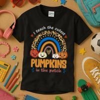 I Teach The Cutest Pumpkins In The Patch Leopard Kids T-Shirt thumb 3
