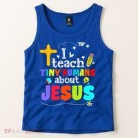 I Teach Tiny Humans About Jesus Sunday School Teacher Bible Tank Top thumb 2