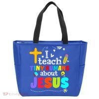 I Teach Tiny Humans About Jesus Sunday School Teacher Bible Tote Bag thumb 0
