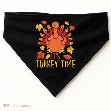 It's Turkey Time Thanksgiving For Women Falling Leaf USA-Made Doggie Bandana