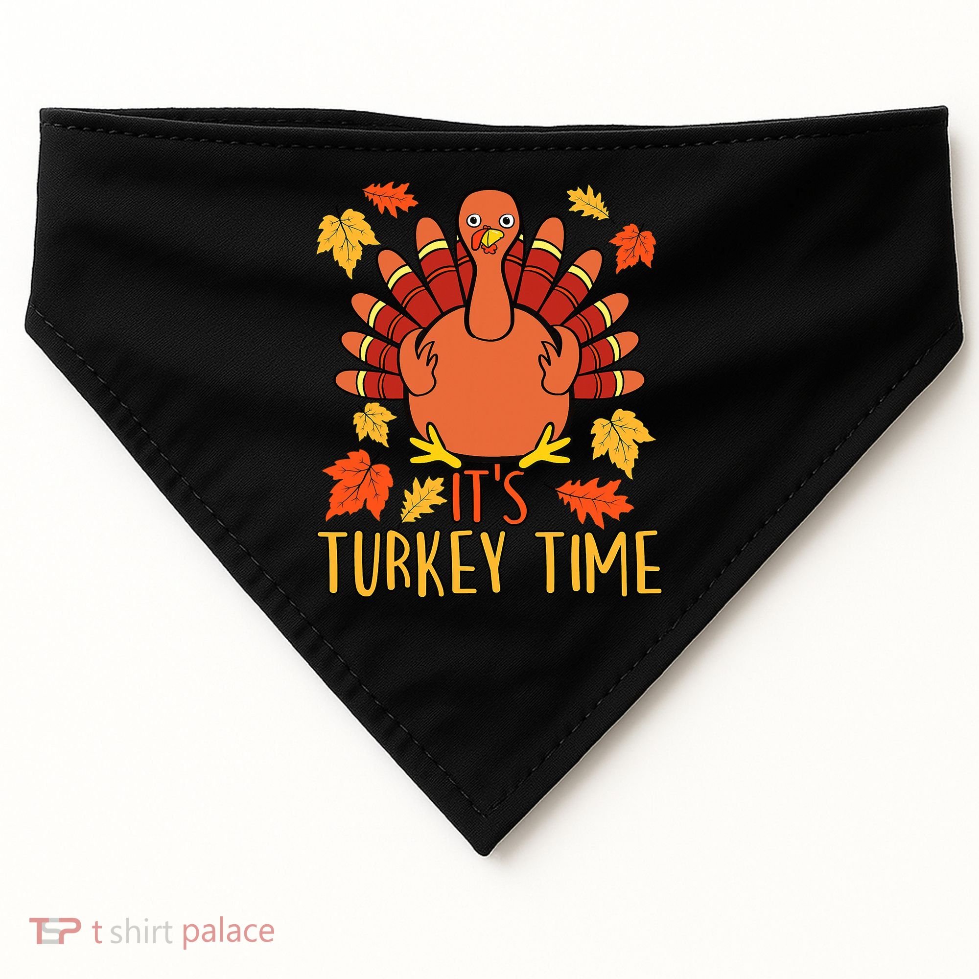 It's Turkey Time Thanksgiving For Women Falling Leaf USA-Made Doggie Bandana
