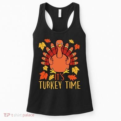 It's Turkey Time Thanksgiving For Women Falling Leaf Women's Tank Top