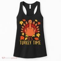 It's Turkey Time Thanksgiving For Women Falling Leaf Women's Tank Top thumb 0
