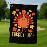 It's Turkey Time Thanksgiving For Women Falling Leaf Golf Towel thumb 1