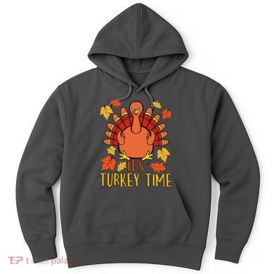 It's Turkey Time Thanksgiving For Women Falling Leaf Hoodie