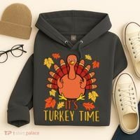 It's Turkey Time Thanksgiving For Women Falling Leaf Hoodie thumb 4