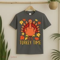 It's Turkey Time Thanksgiving For Women Falling Leaf T-Shirt thumb 2