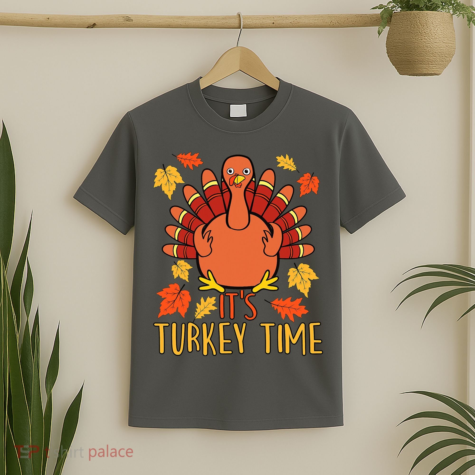 It's Turkey Time Thanksgiving For Women Falling Leaf T-Shirt