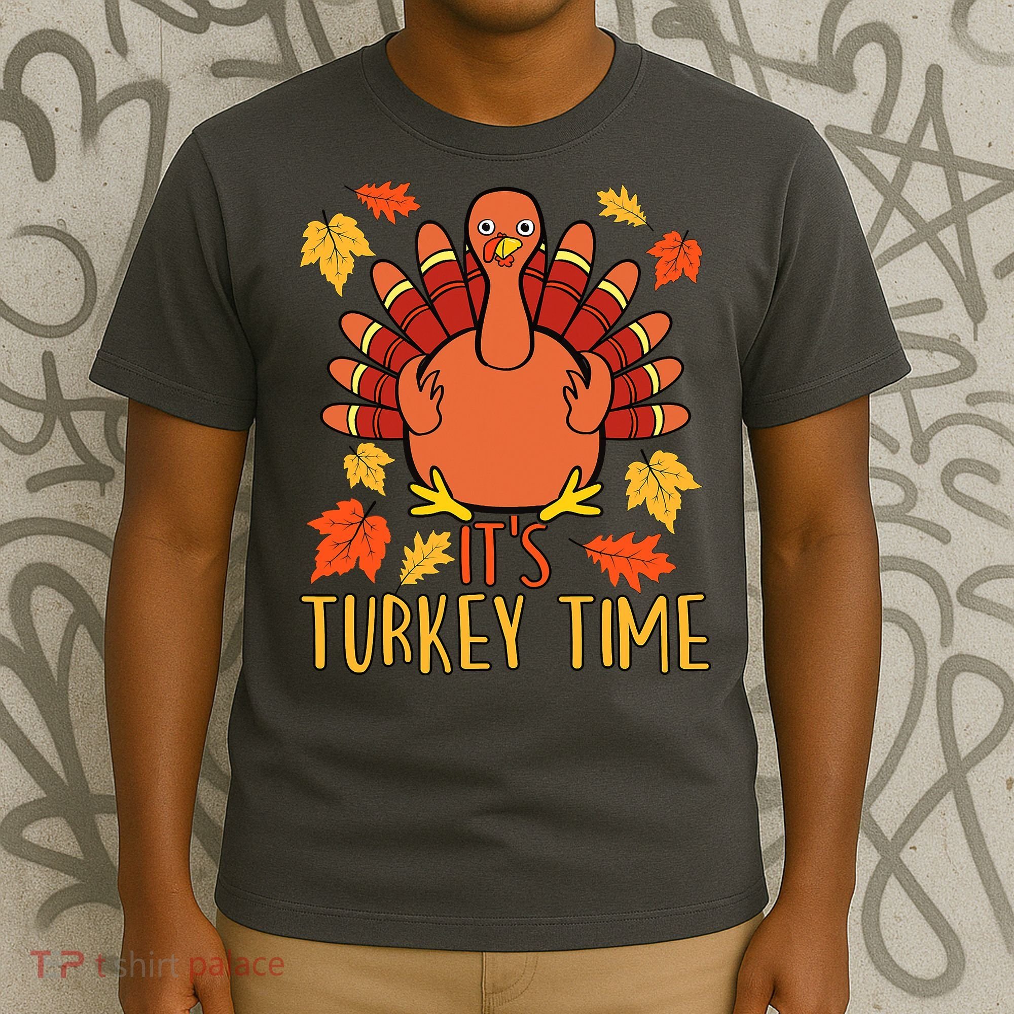 It's Turkey Time Thanksgiving For Women Falling Leaf T-Shirt