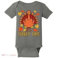 It's Turkey Time Thanksgiving For Women Falling Leaf Baby Bodysuit thumb 0