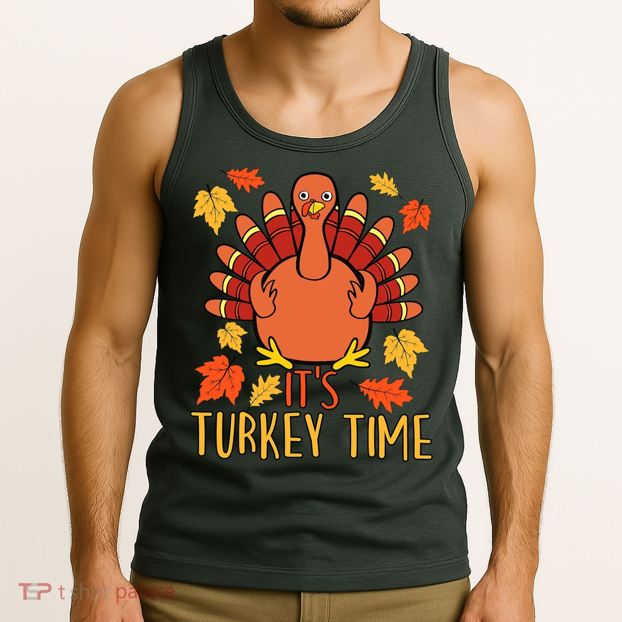 It's Turkey Time Thanksgiving For Women Falling Leaf Tank Top